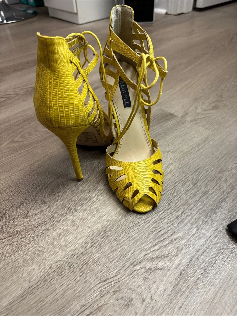 Izabella Rue Yellow Lace-Up Strappy High Heels
